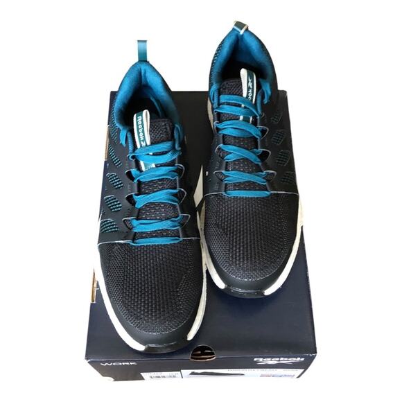 Reebok NIB Fusion Flex Weave Work Athletic Work Shoe Extra Wide Toe Blk Teal 12M - Picture 2 of 12